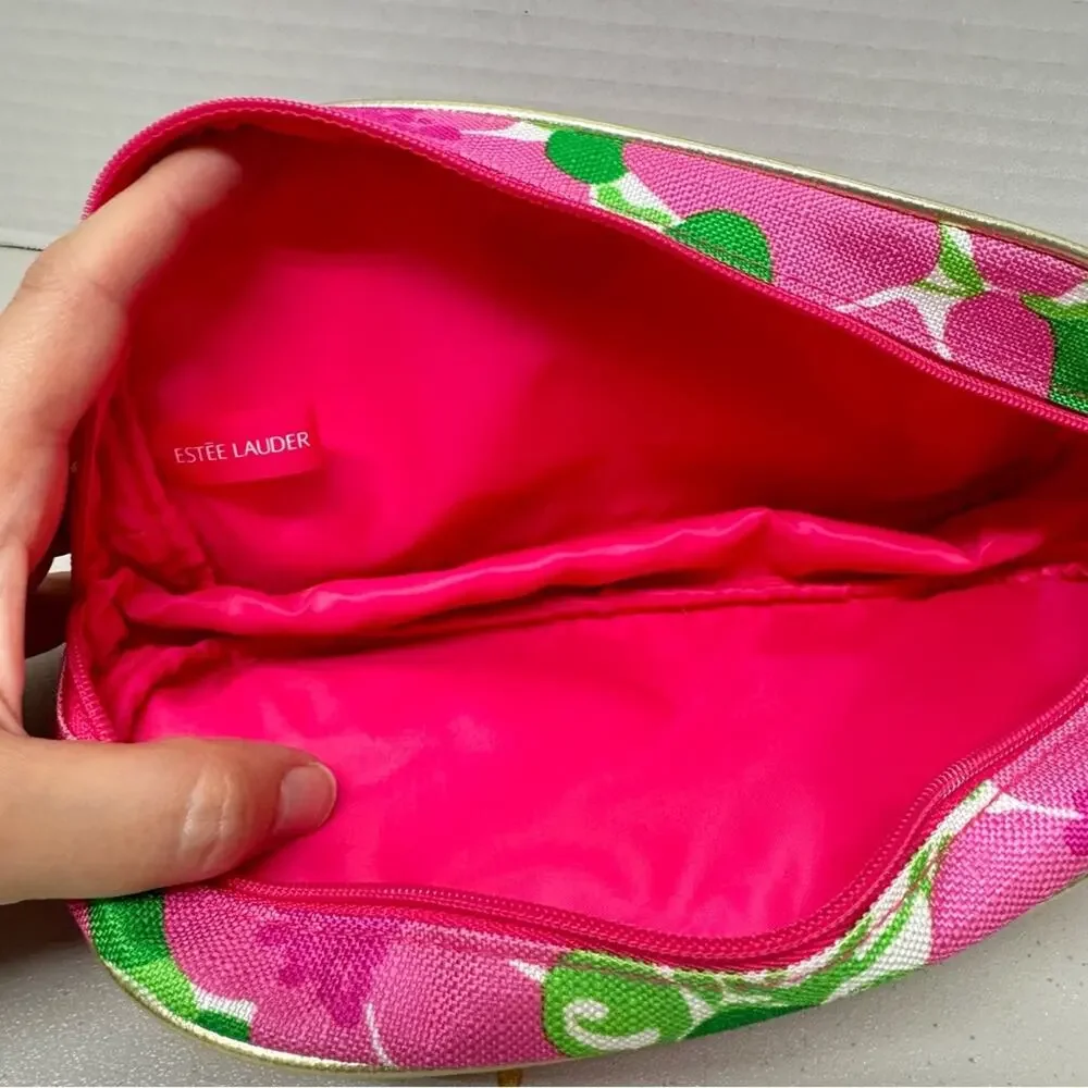 Lilly Pulitzer Pink Green Floral Makeup Bag Mini Travel Case Estée Lauder Pouch